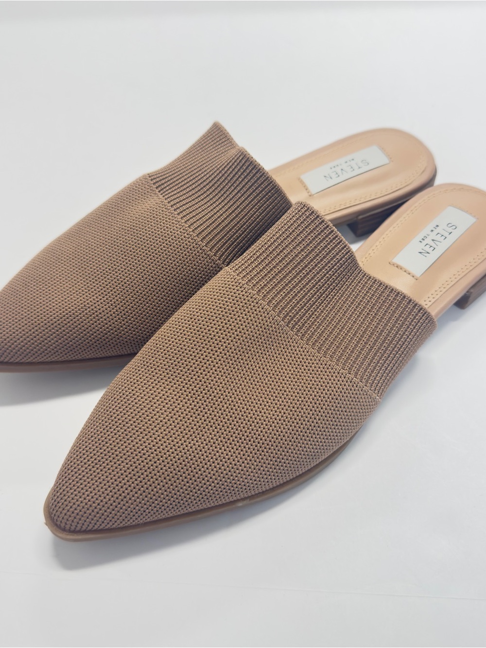 STEVEN New York Valdez Knit Pointed Toe Mules Tan NWOT Size 8.5